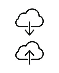 Upload to and download from cloud vector icon set. Server storage symbol. Data service logo sign. Application and web interface image. 