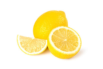 Lemon fruit with half  isolated on white background.