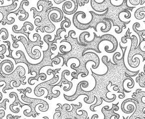 Beautiful abstract vector seamless pattern with figured doodle shapes and curling lines
