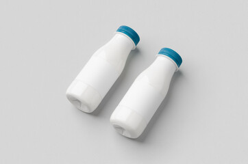 White plastic yogurt or milk bottle mockup with blank label.