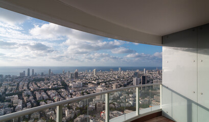 Fototapeta na wymiar Tel Aviv view from the balcony of a new apartment on a high floor