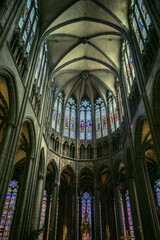 Clermont-Ferrand, France - September 17th, 2019: Inside Notre de L'Assomption Cathedral, a majectic 13th century gothic cathedral built in volcanic stone in the historic center of Clermont Ferrand.