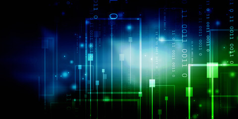 2d illustration abstract digital binary data on computer screen