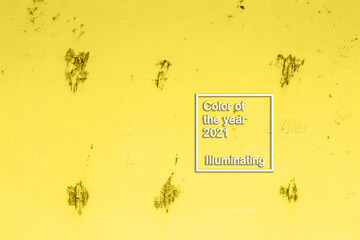 Rusted painted metal wall corrosion with streaks of rust. Color of the year 2021