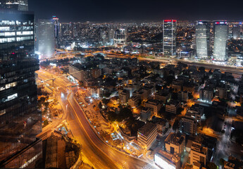 Fototapeta na wymiar Tel Aviv and Ramat Gan night top view
