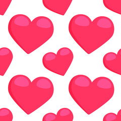 Red Heart Emoji Pattern. Love Seamless Background Symbols. Silhouette Emoticon Romantic Valentines Retro Design Vector.