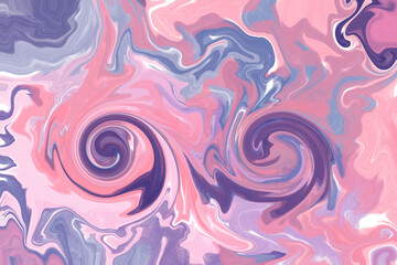 Digital illustration in fluid art style in lilac and pink shades. Abstract mixing of colored liquid paints.