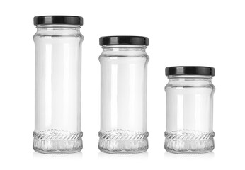 Empty long glass canning jar s