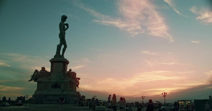 Statue David Estatue En Piazzale Michelangelo Sunset, Florence, Italy