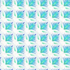 Fototapeta na wymiar Teal blue floral linen texture background. Seamless abstract textile effect. Flower aqua melange dye pattern. Coastal cottage decor, modern sailing fashion or soft furnishing repeat cotton print 