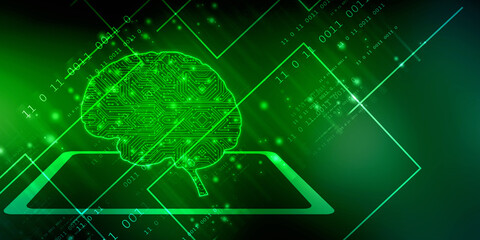 Obraz premium 2d illustration Concept of thinking, background with brain, Abstract Artificial intelligence. Technology web background 