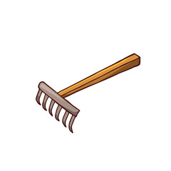Doodle image of a garden rake. Garden element. Vector hand-drawn image for stickers, postcards, icons, web.