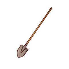 Doodle image of a shovel. Garden element. Vector hand-drawn image for stickers, postcards, icons, web.