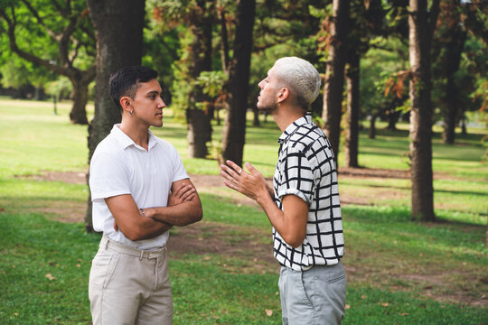 Young Gay Couple Arguing In A Park