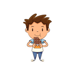 Child eating chocolate, happy cute kid