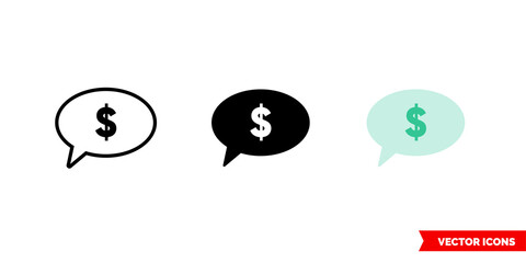 Money talk icon of 3 types color, black and white, outline. Isolated vector sign symbol.