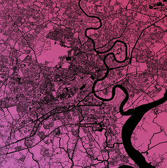 Ho Chi Minh City, Vietnam (VNM) - Urban vector megacity map with parks, rail and roads, highways, minimalist town plan design poster, city center, downtown, transit network, gradient blueprint