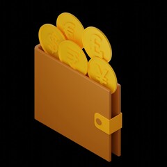 Isometric Icon wallet with coins