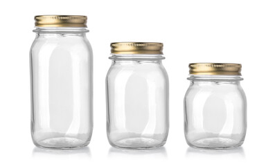 empty glass jars isolated