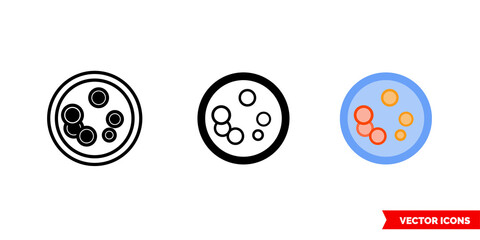 Petri dish icon of 3 types color, black and white, outline. Isolated vector sign symbol.