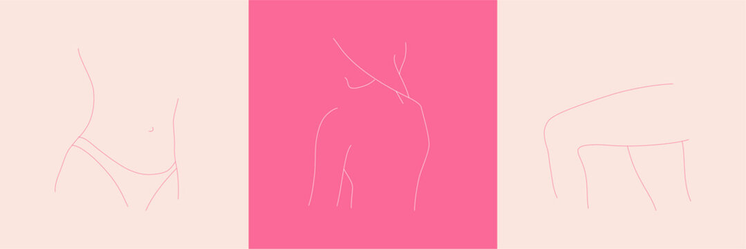 Set Of Abstract Minimalist Woman Body Parts. Line Art Of Woman Silhouette. Vector Fashion Illustration Of The Female Body.