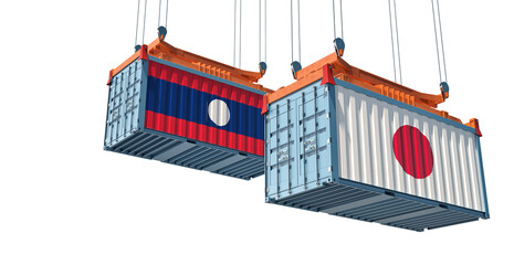 Freight containers with Japan and Laos flag. 3D Rendering 