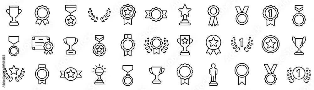 Wall mural awards line icons set. trophy cup, medal, winner prize icon. vector