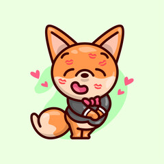CUTE FOX WITH BLACK SUIT HAVE SOME KISS ON HIS FACE AND FEELING SO IN LOVE. VALENTINE'S DAY ILLUSTRATION.