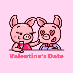 Obraz na płótnie Canvas CUTE PIG COUPLE DATING IN VALENTINE'S DAY ILLUSTRATION