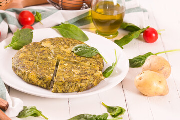 Spanish omelette with spinach.
