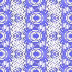Azure blue white floral linen texture. Seamless textile effect background. Weathered doodle flower dye pattern. Coastal cottage beach home decor. Modern sea life marine fashion repeat cotton cloth.
