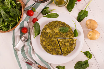 Spanish omelette with spinach.
