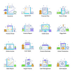 
Set of Banking Flat Outline Vectors
