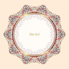 Circular floral ornament with gilding. A beautiful circle with a floral pattern.