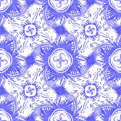 Azure blue square geo linen texture background. Seamless abstract textile effect. Sqaured grid doodle dye pattern. Coastal cottage beach home decor. Modern marine sailor fashion repeat cotton cloth