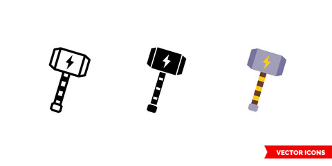 Hammer icon of 3 types color, black and white, outline. Isolated vector sign symbol.