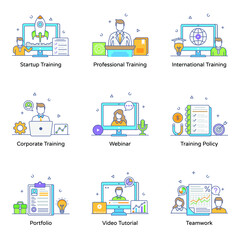 
Flat Outline Concept Icons of Business Trainings
