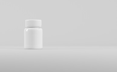 White Plastic Supplement Bottles Mockup 3D Illustration-Medicine Pharmaceutical