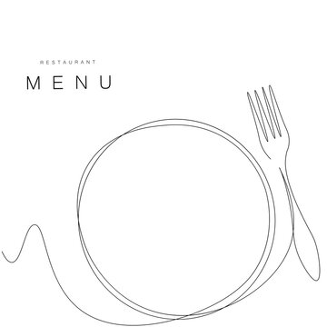 Menu Restaurant Background, Plate And Fork Vector Illustration