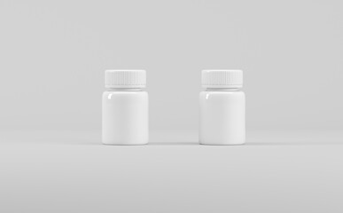 White Plastic Supplement Bottles Mockup 3D Illustration-Medicine Pharmaceutical
