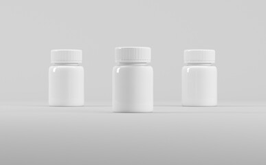 White Plastic Supplement Bottles Mockup 3D Illustration-Medicine Pharmaceutical
