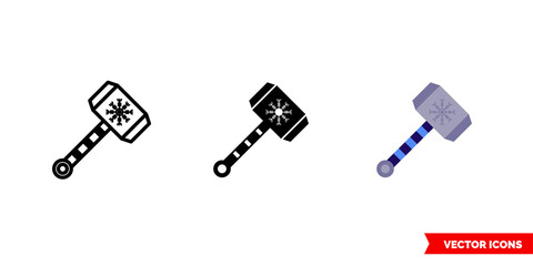 Viking hammer icon of 3 types color, black and white, outline. Isolated vector sign symbol.