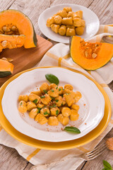 Pumpkin gnocchi with grated amaretti cookies. 