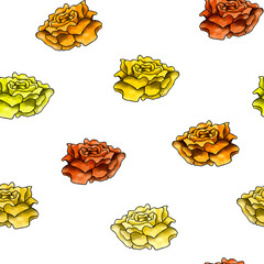 Yellow orange roses seamless pattern. For decoration of postcards, print, design works, souvenirs, design of fabrics and textiles, print.