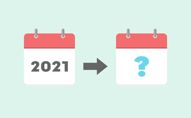 2021と？マーク入りの年間カレンダー： コロナウイルスによる計画やオリンピックなどのイベント延期イメージ素材 水色背景
