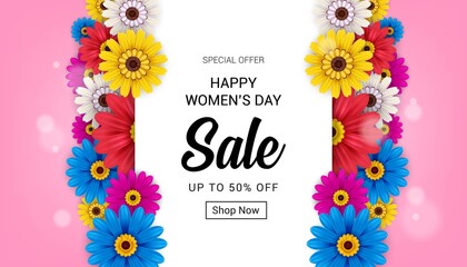 happy women's day sale banner graphic design illustration