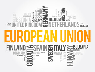 European Union List of cities word cloud collage