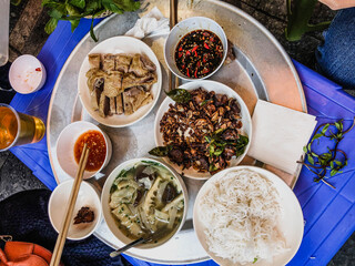 Top view on a traditional Duck Noodles Vietnamese dish