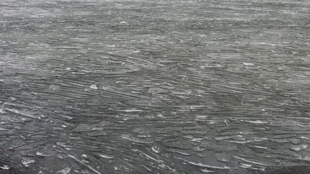 Ice in water moving in the frigid north