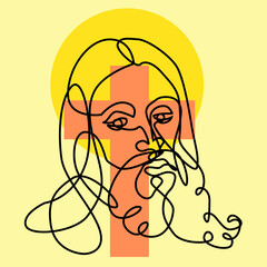 Man face continuous line drawing. Abstract minimal man portrait,Inspired by the face of jesus,ace line art vectors, Logo, icon, label.